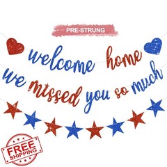 RICHHHA Glitter Welcome Home Banner Red Blue Homecoming Decorations