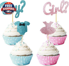 16 Pack Boy or Girl Theme Cupcake Toppers for Gender Reveal, Baby Shower, Birthd