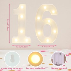 Decorative Led Light Up Numbers, 16th Birthday Decorations White