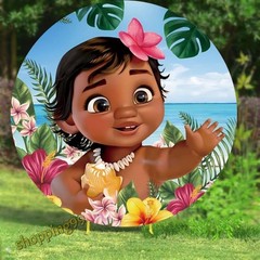 Round Baby Moana Backdrop Cover Girls Birthday Party Photo Background Decoration