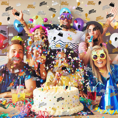 Gold and Black Happy Birthday Confetti, 3000 Pcs Birthday Cake Table Metallic Fo