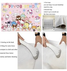 Hello Kitty & Friends Theme Party Decoration, 5×3.5ft Happy Birthday Backdrop