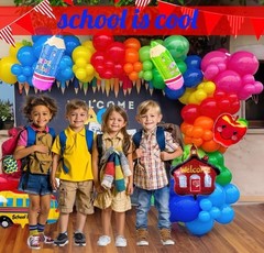 Back to School Balloons Hot Pink and Red Yellow Green Balloon Garland Arch Kit 1