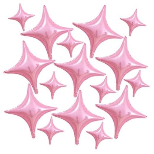 16 Pcs Pink Star Balloons 26 Inch and 10 Inch Four Angle Star Foil Balloons