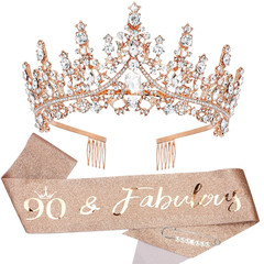 TOBATOBA 90Th Birthday Tiaras and Sashes – Fabulous Rose Gold Decorations for Wo