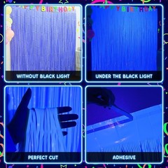 Transform Your Events: 2 Pack Glow in The Dark Fringe Curtains 6.6 ft Neon Decor