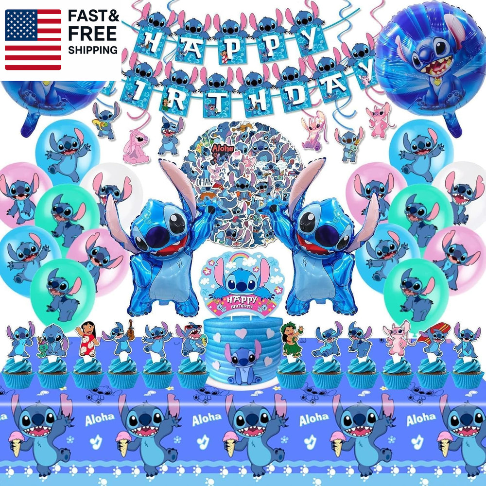 103PCS Stitch Party Supplies, Birthday Decorations Set Include Banner, Balloons