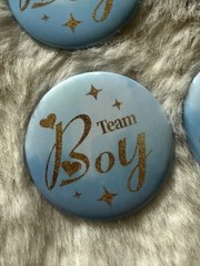 Gender Reveal Button Pins 24pc Team Boy Team Girl Gender Reveal Pins 5CM 12 Each