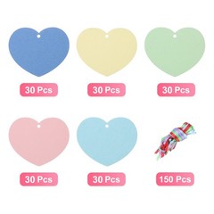 150PCS Heart Paper Cutouts 3 Inch with 150PCS Ribbon, Blue Green Pink