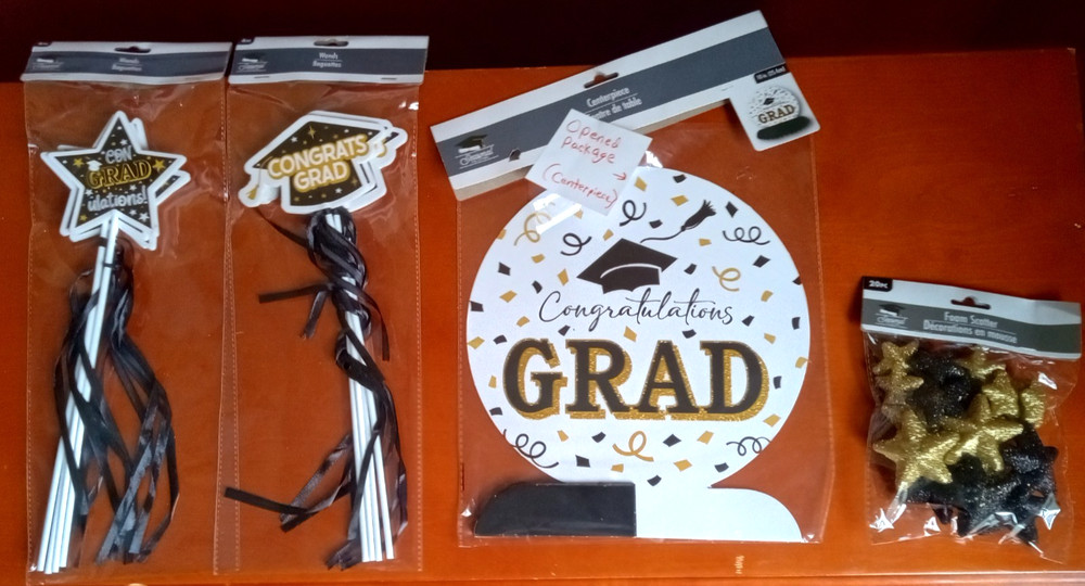Graduation Lot : Table Decor / Photo Booth Props ~ Black /Gold/White *See Note*