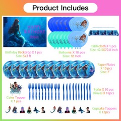 Ariel Princess Party Supplies Set Plates Balloons Banner Cake Toppers