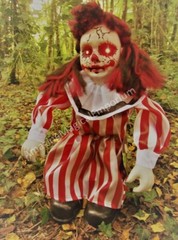Halloween Animated Talking Zombie Clown Girl Doll Light Up Eyes Party Prop Decor