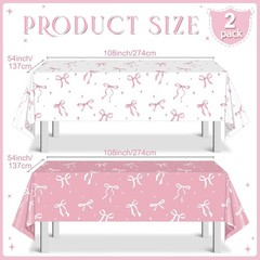2Pcs Coquette Party Tablecloths Decorations,Pink and White Bow Plastic Table