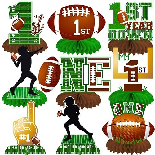 Football First Year Down Honeycomb Centerpieces 12Pcs Football 1st Table Cent…