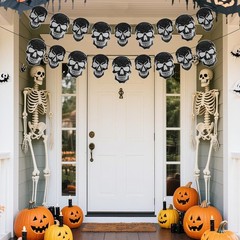 2pcs Pre-Strung Halloween Hanging Banners Glitter Spooky Skull Party Decorations