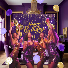 Purple and Gold Birthday Decorations for Women,Party Supplies with Happy Birthda