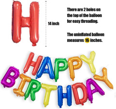Happy Birthday Balloon Banner Letter Party Decorations, 16 Inch 3D Aluminum Foil