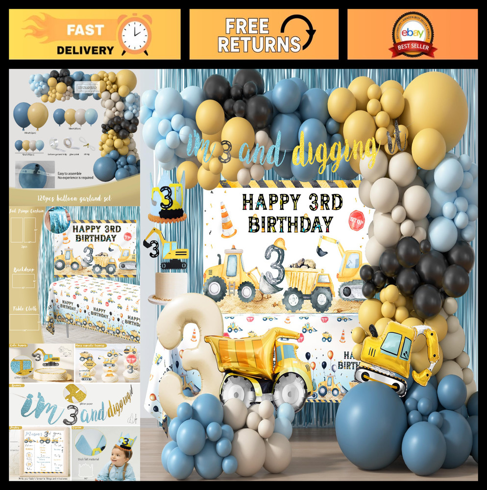 Construction Birthday Party Supplies for 3 Year Old Boy – Dump Truck Decor, Cake