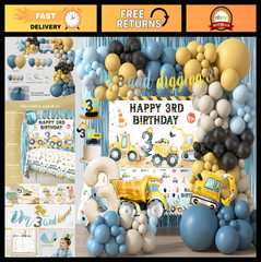 Construction Birthday Party Supplies for 3 Year Old Boy – Dump Truck Decor, Cake