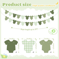 Green Bodysuit Party Decorations, Green Gingham Birthday Banners, Baby Shower Pa