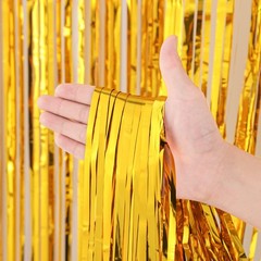 2 PCS Gold Foil Fringe Backdrop Curtains Tinsel Streamers Party Decor Prop