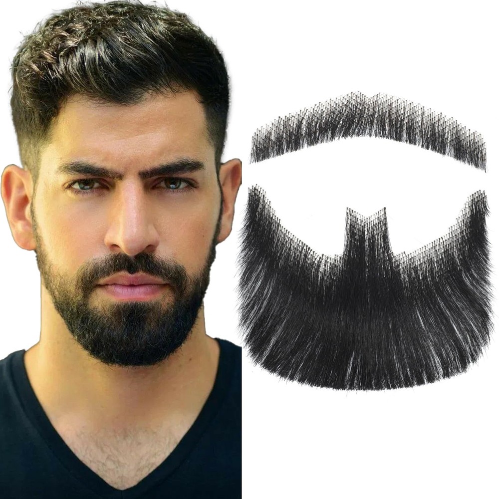 Black Goatee Beard Realistic Fake Beard Mustache for Men, Human Hair Facial H…