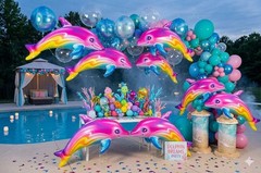 Large 36″ Pink Rainbow Colorful Dolphin Inflatable Pool (Set of 2) Inflate Be…
