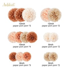 16 PCS Earth Tone Brown Tissue Paper Pom Poms Rustic Fall Wedding Decor