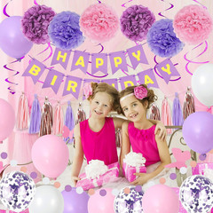 Purple Pink Birthday Party Decorations Set with Banner, Balloons, Garlands
