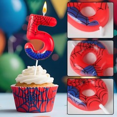 laackys Red Blue Spider 5th Birthday Candles, 1.9 inches x 4.5 inches, 5