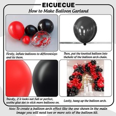 Red and Black Balloons Garland Arch Kit with Stars 200Pcs – 5 10 12 18 22inch…