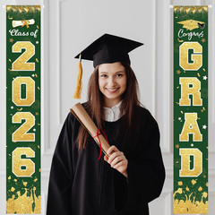 2Pcs 2026 Graduation Porch Banner Class of 2026 Congrats Grad Door Sign Decor