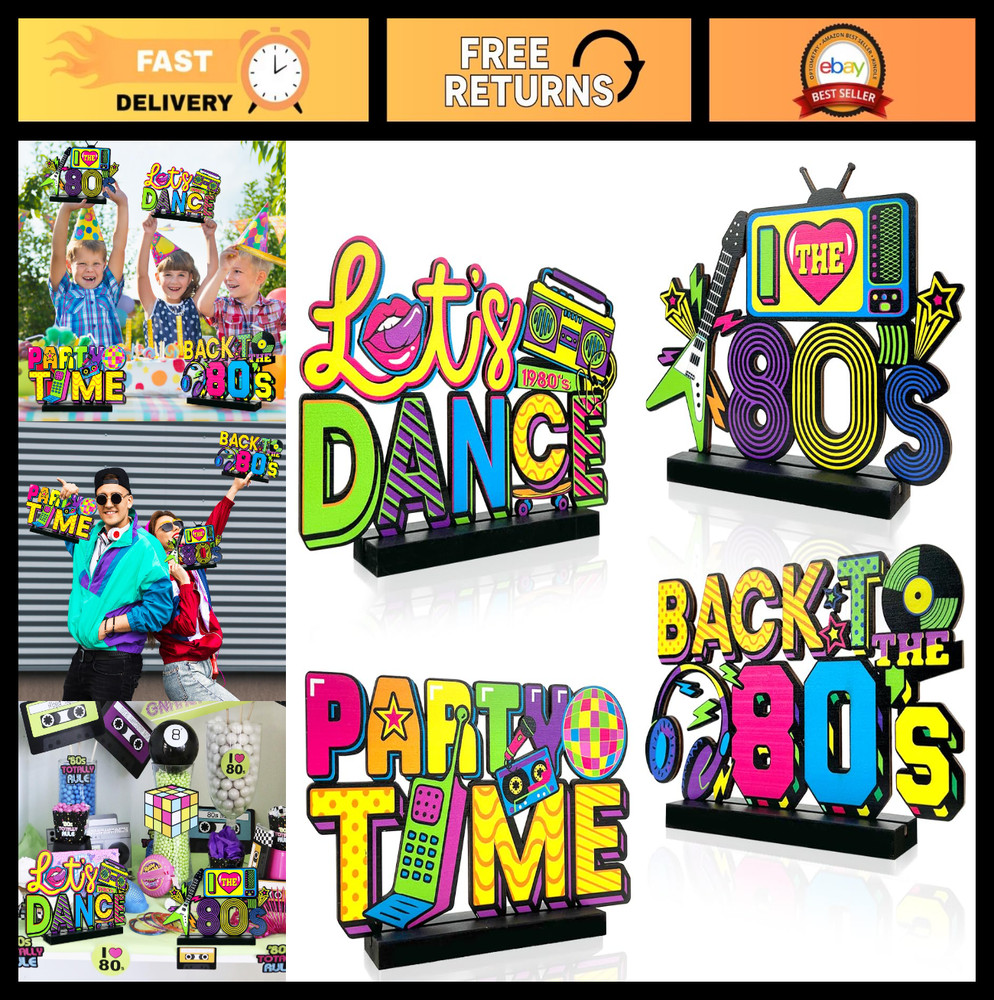 80s Party Decorations – 4Pcs Retro Table Centerpieces, Hip Hop Theme Table Toppe