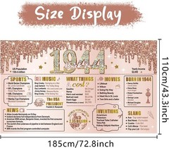 Turypaty 80th Birthday Decorations for Women Back in 1944 Banner, Pink Rose Gold