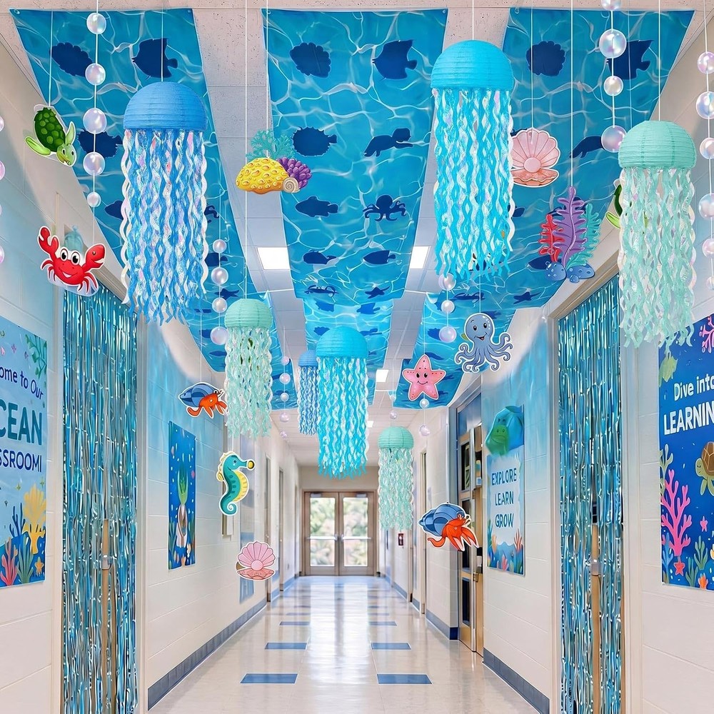 Under the Sea Decorations, Ocean Ceiling Hanging Kit with Jellyfish Decor NEW
