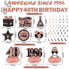 Kuxriox 11Pcs 40th Birthday Decorations Kit for Women, Rose Gold