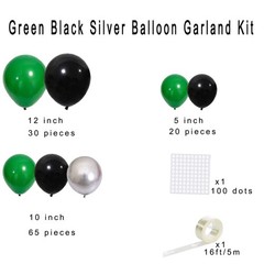 Green Black Silver Balloon Garland Arch Kit – Video Gaming Balloons Black Bal…
