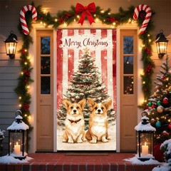 Christmas Front Door Decoration Set, Indoor Outdoor Holiday Porch Display wit…