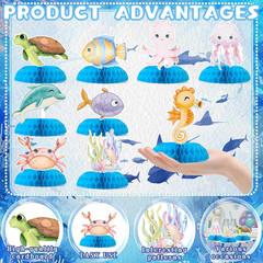 9 Pcs Ocean Animal Table Honeycomb Centerpieces, Ocean Theme Happy Birthday Part