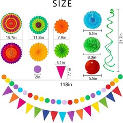 Cinco De Mayo Party Decorations Fiesta Multi Color Paper Fans Pom Poms Swirls