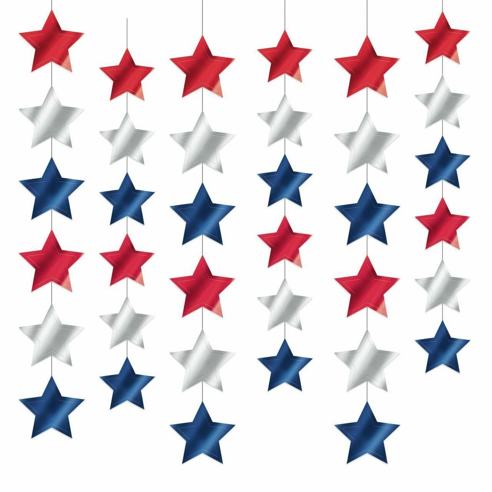 Red Silver Blue Stars Doorway Foil Star 6 String Decoration July 4th Patriotic