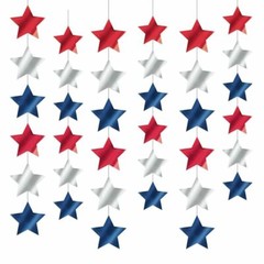 Red Silver Blue Stars Doorway Foil Star 6 String Decoration July 4th Patriotic