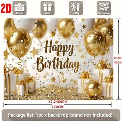2D flat banner 1x birthday party backdrop,Happy birthday with Golden background☋