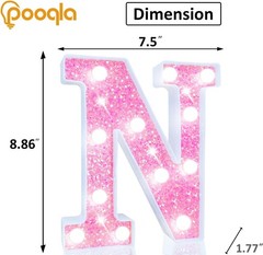 Cool White N LED Marquee Letter Light Up Letter Pink Glitter Sign Battery