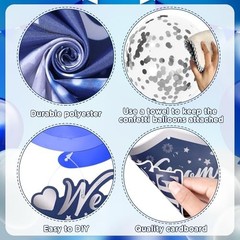 Welcome Home Decorations Set – Blue Silver Banner, Balloons, Honeycomb Centerpie