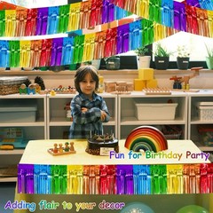 Rainbow Foil Fringe Garland & Tinsel Streamers for Parties, 39 Ft Total Length