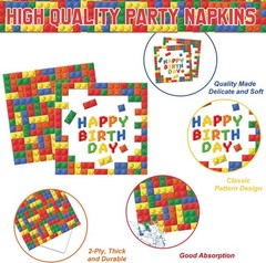 173 PCS Building Block Birthday Party Decorations – Plates, Napkins, Cups, Cutle