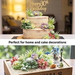 HappyHapi 12 Pcs Artificial Succulents Mini Fake 12 pack, Flocked Green