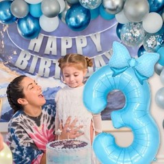 Light Blue 7 Balloon Number Blue Birthday Decorations for Girls, Blue Number 7