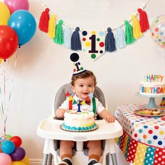 HODIHIWI Colourful Rainbow Dot 1st High Chair Banner Green Blue Yellow